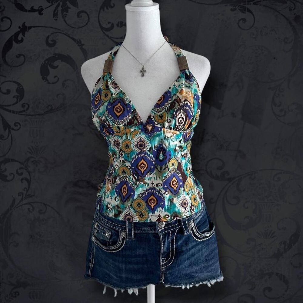 Y2k sleeveless peacock core halter cami top